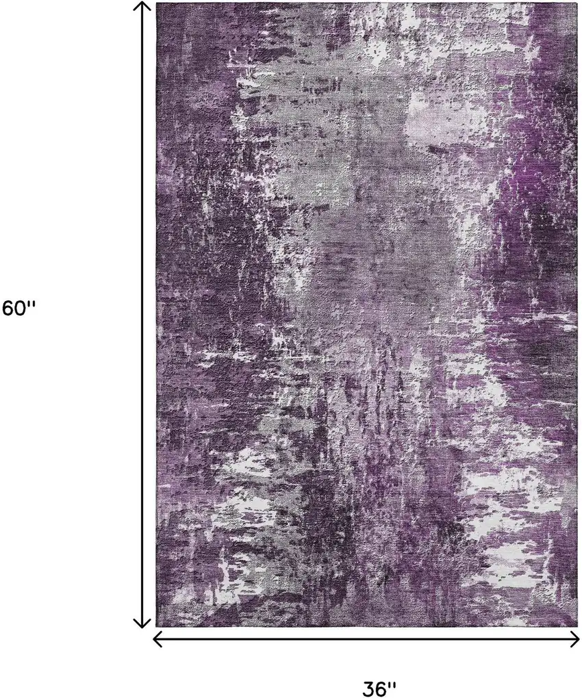 Eggplant And Ivory Abstract Washable Area Rug With UV Protection Photo 6