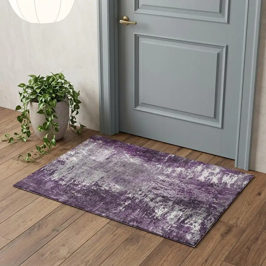 Eggplant And Ivory Abstract Washable Area Rug With UV Protection Photo 1