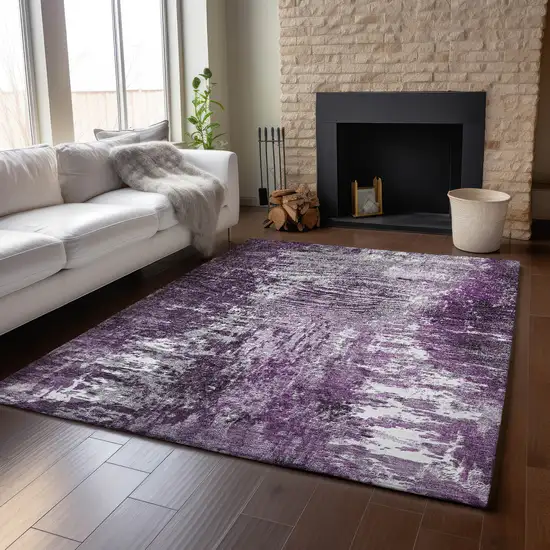 Eggplant And Ivory Abstract Washable Area Rug With UV Protection Photo 5