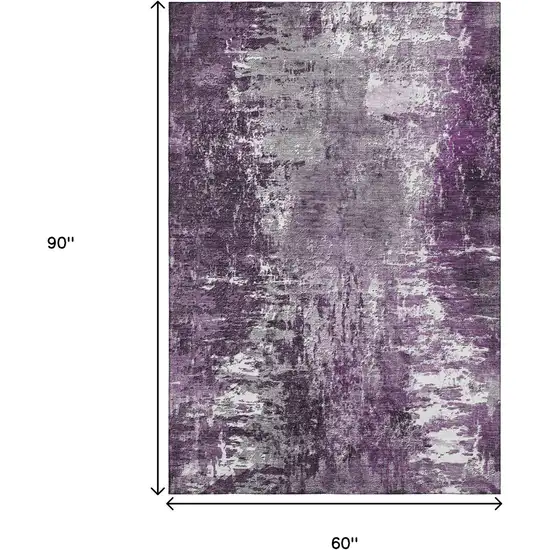 Eggplant And Ivory Abstract Washable Area Rug With UV Protection Photo 3
