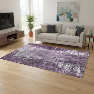 Photo of Eggplant And Ivory Abstract Washable Area Rug With UV Protection