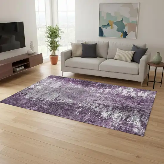 Eggplant And Ivory Abstract Washable Area Rug With UV Protection Photo 1