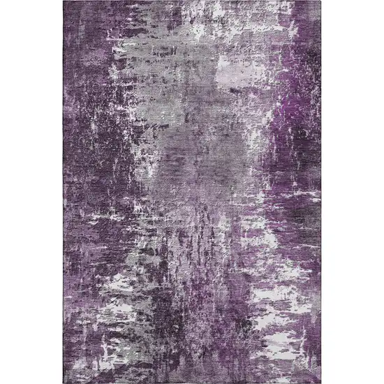 Eggplant And Ivory Abstract Washable Area Rug With UV Protection Photo 2