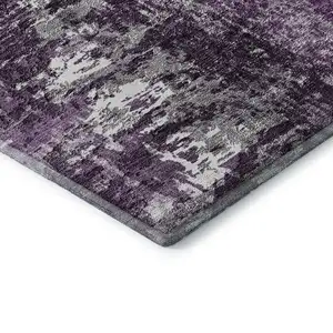 Photo of Eggplant And Ivory Abstract Washable Area Rug With UV Protection