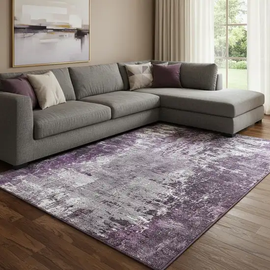 Eggplant And Ivory Abstract Washable Area Rug With UV Protection Photo 1