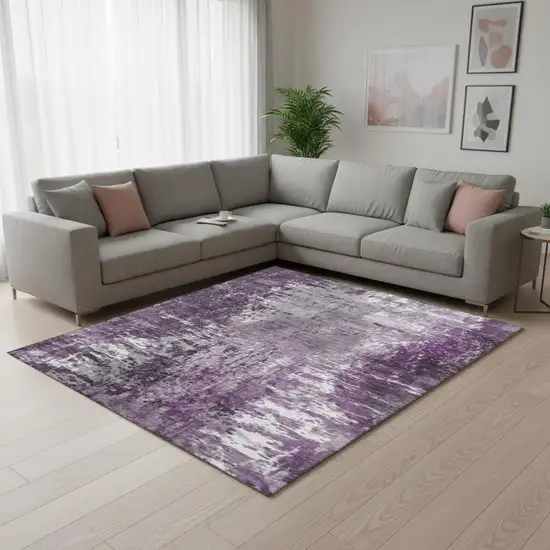 Eggplant And Ivory Abstract Washable Area Rug With UV Protection Photo 1
