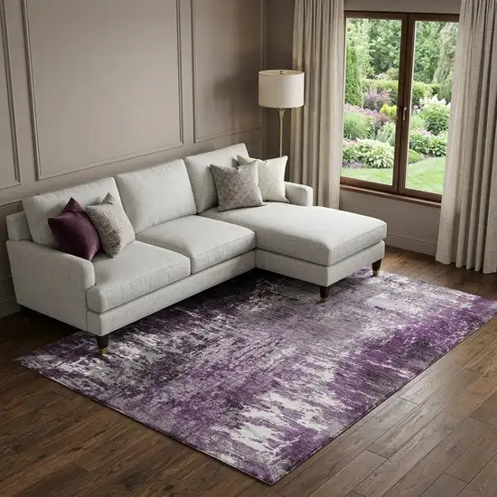 Eggplant And Ivory Abstract Washable Area Rug With UV Protection Photo 1