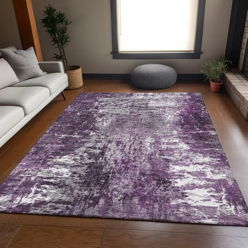 Eggplant And Ivory Abstract Washable Area Rug With UV Protection Photo 5