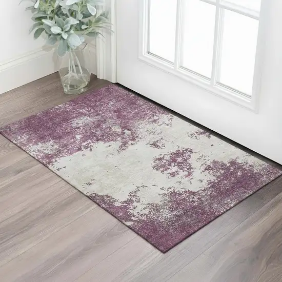 Eggplant And Ivory Abstract Washable Area Rug With UV Protection Photo 2