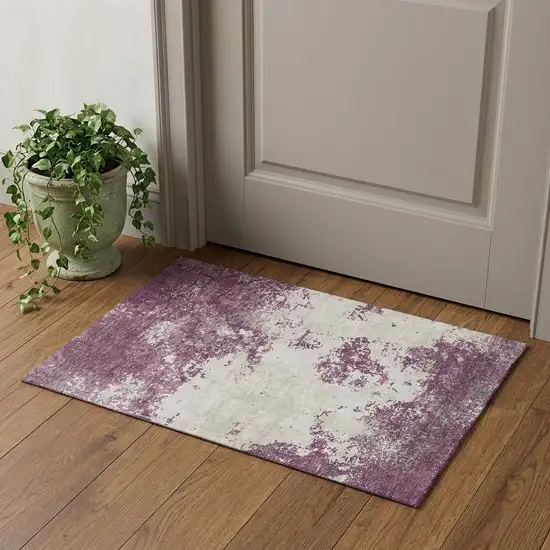 Eggplant And Ivory Abstract Washable Area Rug With UV Protection Photo 1