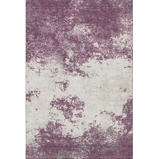 Eggplant And Ivory Abstract Washable Area Rug With UV Protection Photo 2