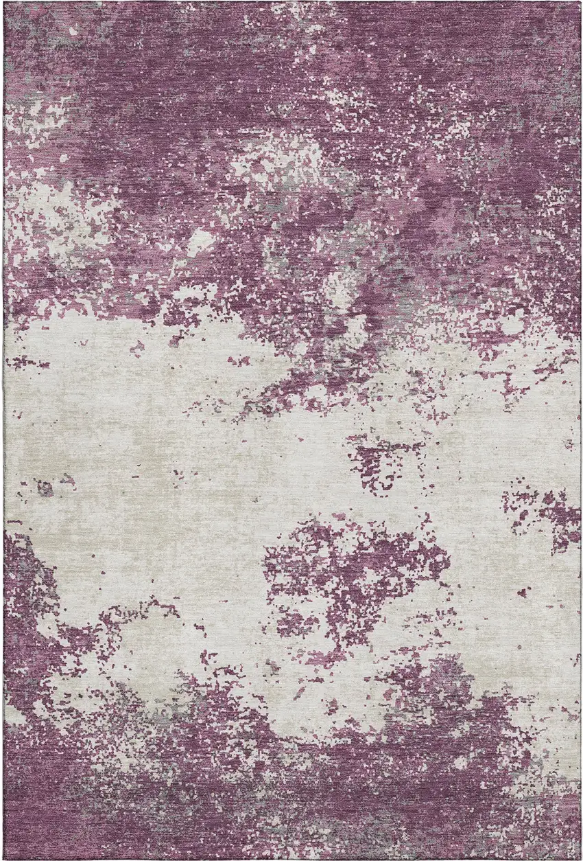 Eggplant And Ivory Abstract Washable Area Rug With UV Protection Photo 1