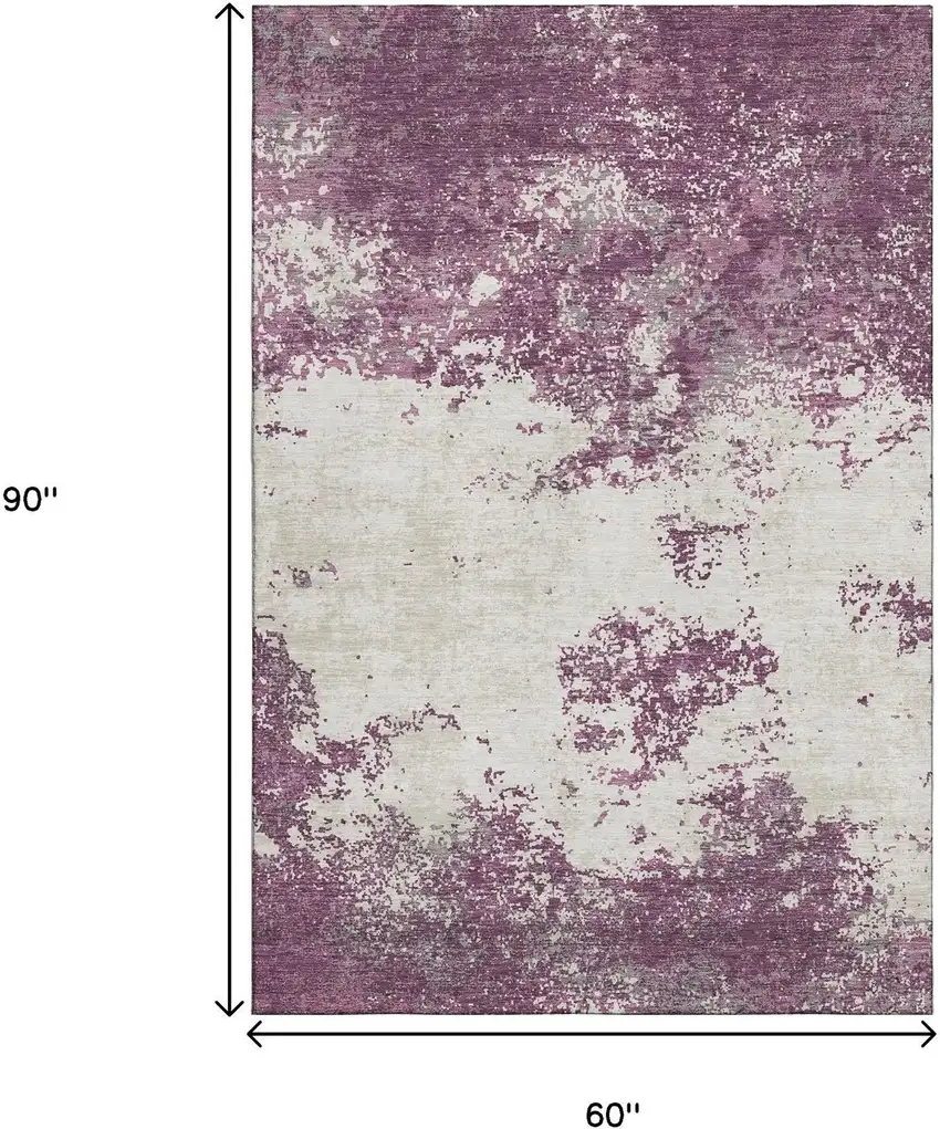 Eggplant And Ivory Abstract Washable Area Rug With UV Protection Photo 9