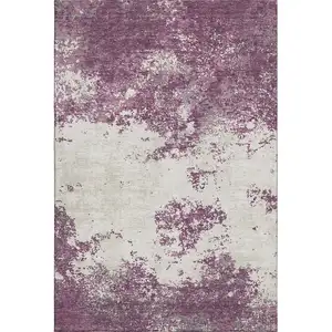 Photo of Eggplant And Ivory Abstract Washable Area Rug With UV Protection