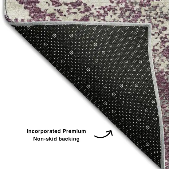 Eggplant And Ivory Abstract Washable Area Rug With UV Protection Photo 5
