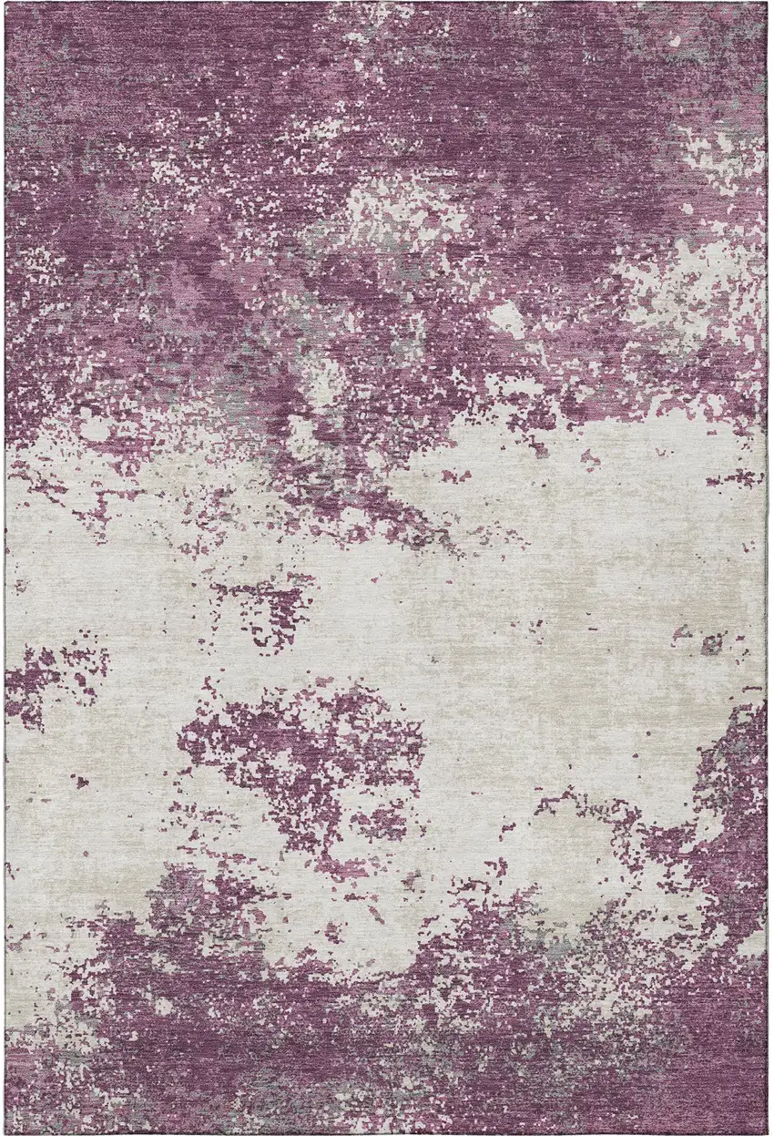 Eggplant And Ivory Abstract Washable Area Rug With UV Protection Photo 2