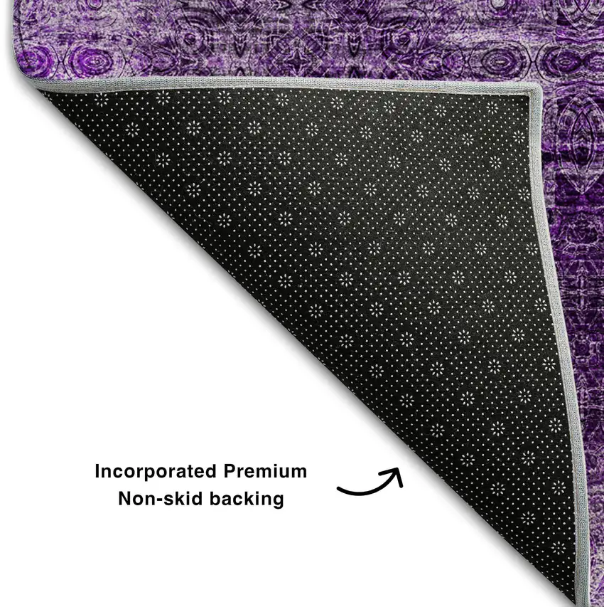 Eggplant And Ivory Floral Medallion Washable Area Rug With UV Protection Photo 7