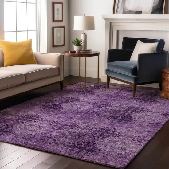 Eggplant And Ivory Floral Medallion Washable Area Rug With UV Protection Photo 5