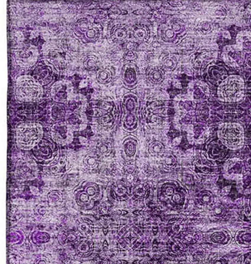 Eggplant And Ivory Floral Medallion Washable Area Rug With UV Protection Photo 4