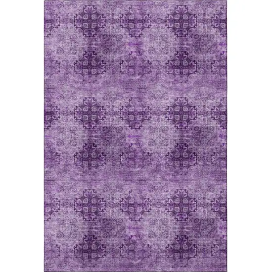 Eggplant And Ivory Floral Medallion Washable Area Rug With UV Protection Photo 4