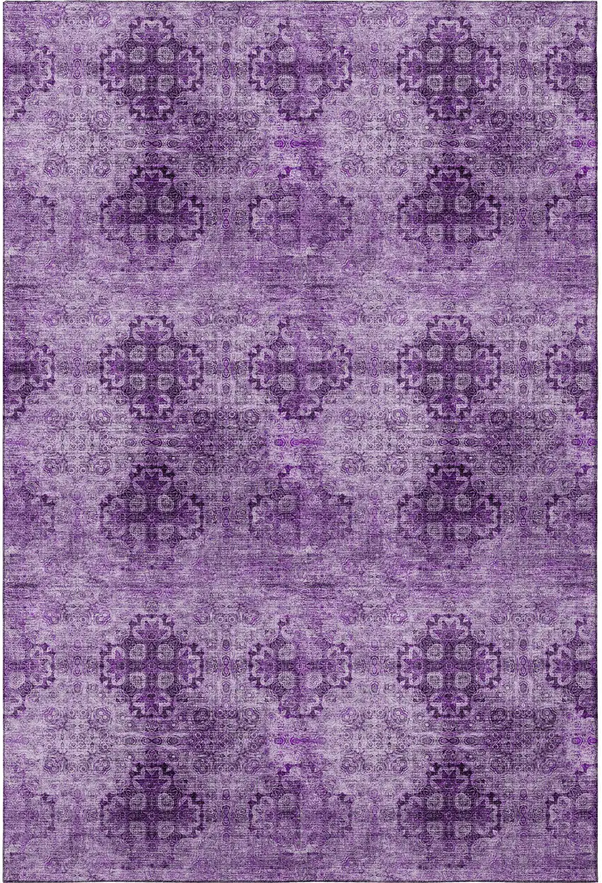 Eggplant And Ivory Floral Medallion Washable Area Rug With UV Protection Photo 4