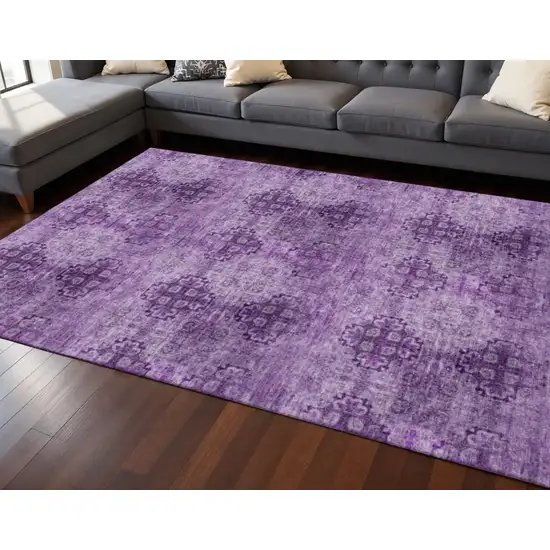 Eggplant And Ivory Floral Medallion Washable Area Rug With UV Protection Photo 2