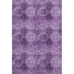 Photo of Eggplant And Ivory Floral Medallion Washable Area Rug With UV Protection