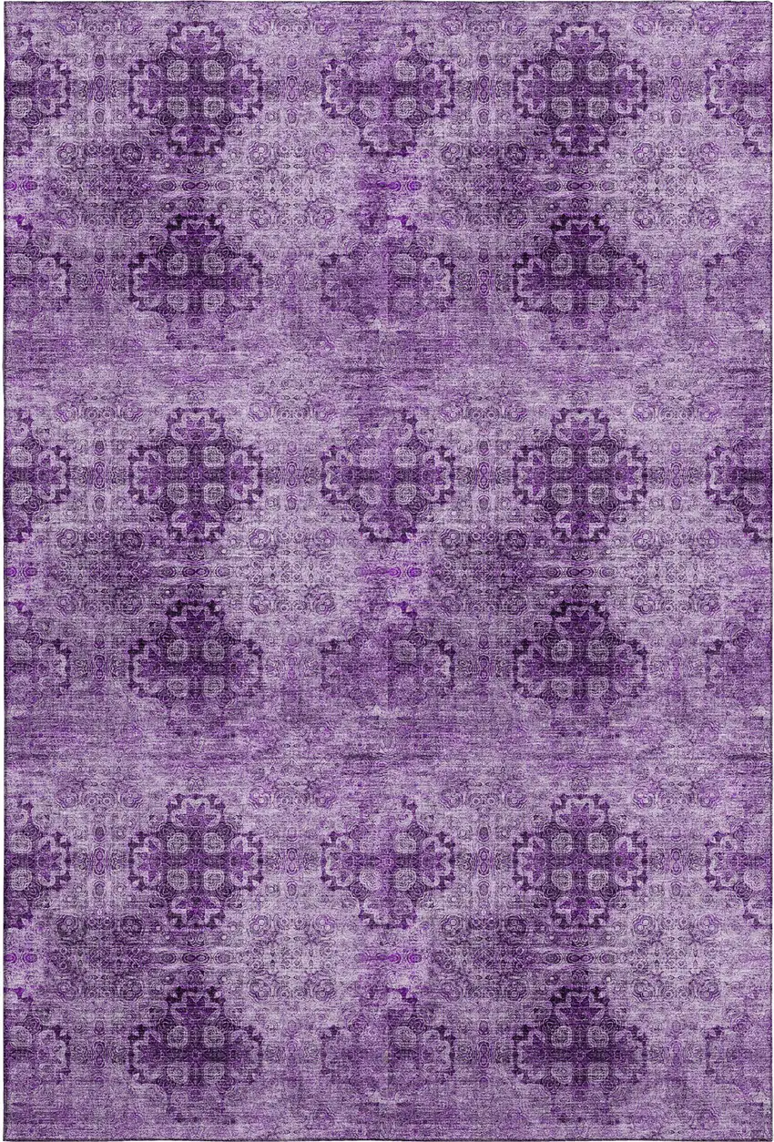 Eggplant And Ivory Floral Medallion Washable Area Rug With UV Protection Photo 1