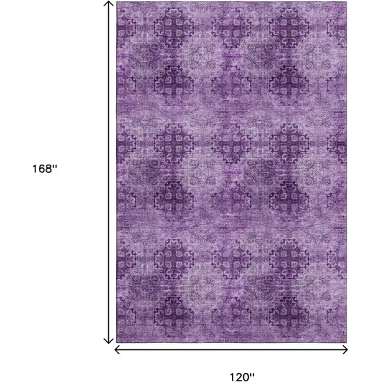Eggplant And Ivory Floral Medallion Washable Area Rug With UV Protection Photo 3