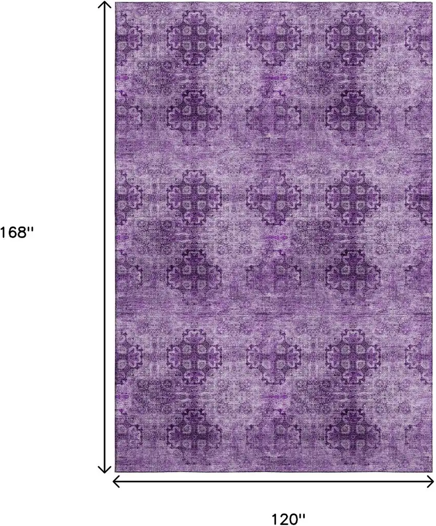 Eggplant And Ivory Floral Medallion Washable Area Rug With UV Protection Photo 3