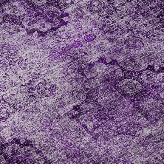 Eggplant And Ivory Floral Medallion Distressed Washable Area Rug With UV Protection Photo 8