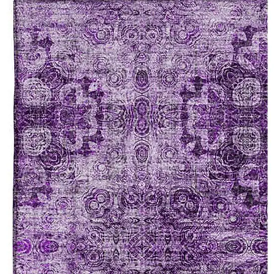 Eggplant And Ivory Floral Medallion Washable Area Rug With UV Protection Photo 3