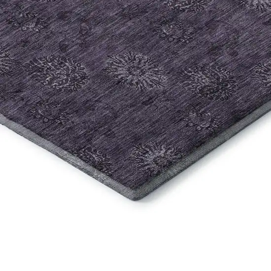Eggplant And Ivory Floral Washable Area Rug With UV Protection Photo 8