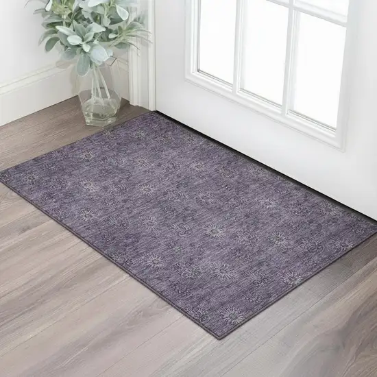 Eggplant And Ivory Floral Washable Area Rug With UV Protection Photo 1