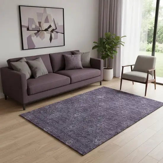 Eggplant And Ivory Floral Washable Area Rug With UV Protection Photo 1