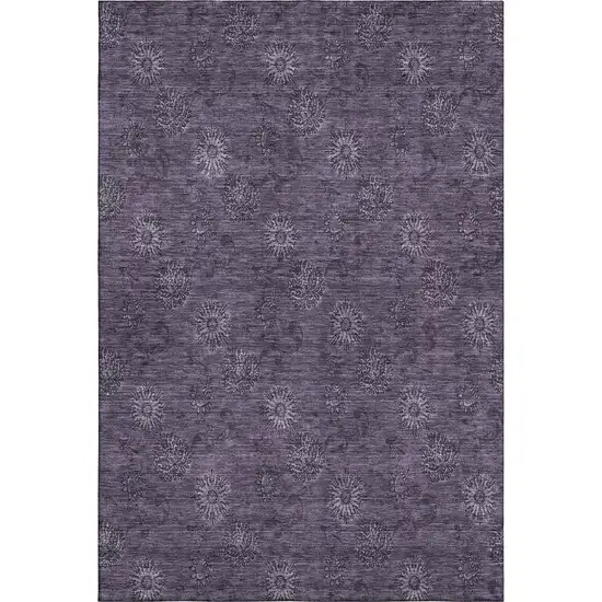Eggplant And Ivory Floral Washable Area Rug With UV Protection Photo 1