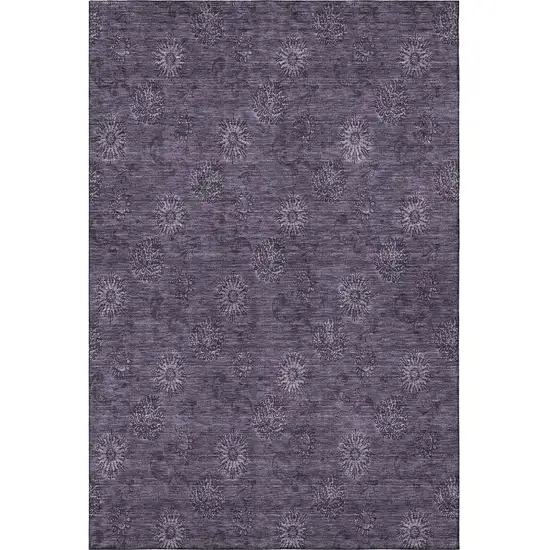 Eggplant And Ivory Floral Washable Area Rug With UV Protection Photo 4