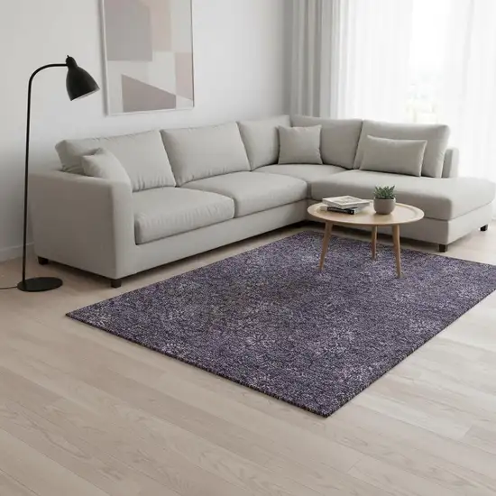 Eggplant And Ivory Floral Washable Area Rug With UV Protection Photo 2