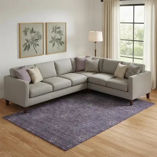 Eggplant And Ivory Floral Washable Area Rug With UV Protection Photo 1