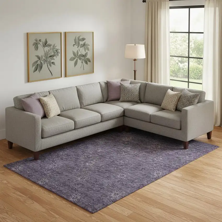 Eggplant And Ivory Floral Washable Area Rug With UV Protection Photo 1