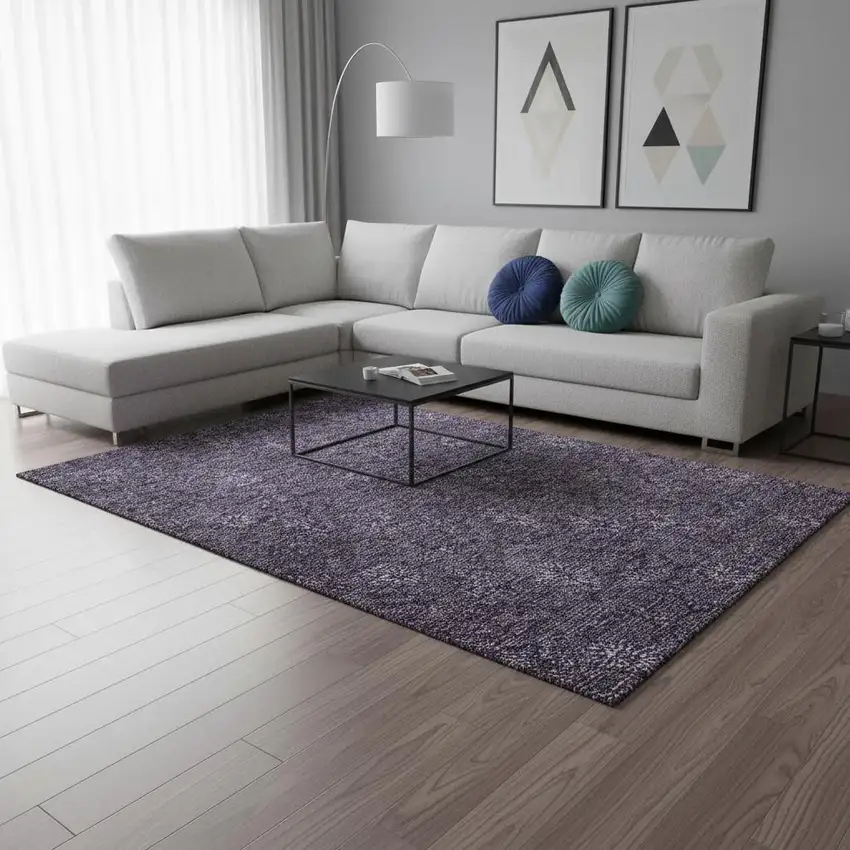 Eggplant And Ivory Floral Washable Area Rug With UV Protection Photo 2