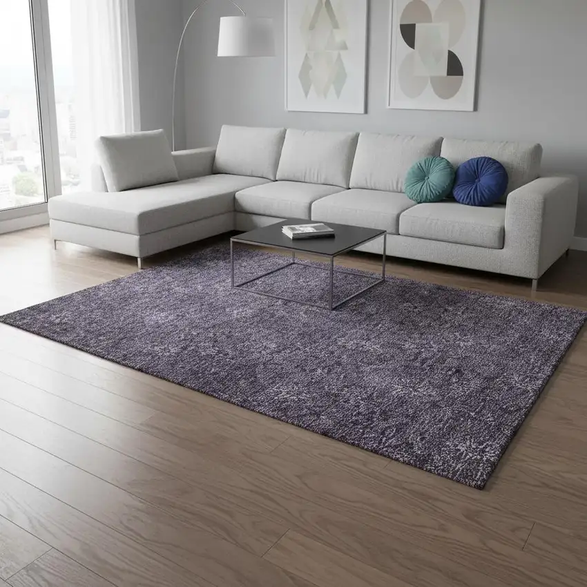 Eggplant And Ivory Floral Washable Area Rug With UV Protection Photo 2