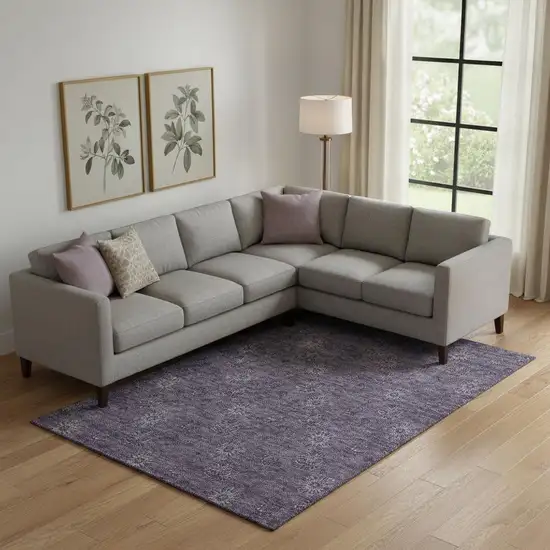 Eggplant And Ivory Floral Washable Area Rug With UV Protection Photo 1