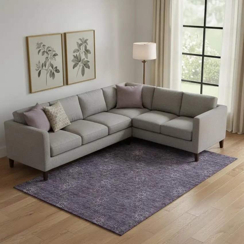 Eggplant And Ivory Floral Washable Area Rug With UV Protection Photo 1