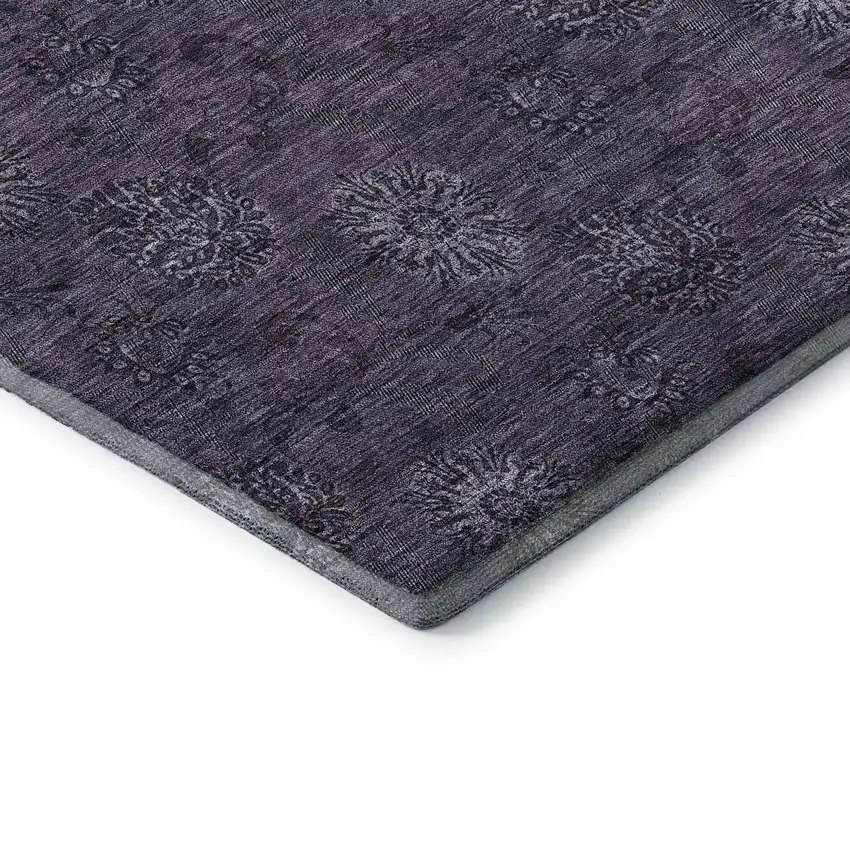 Eggplant And Ivory Floral Washable Area Rug With UV Protection Photo 8
