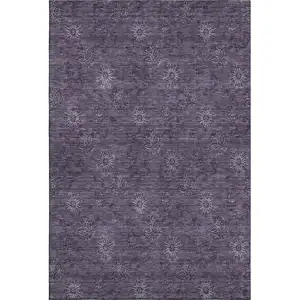 Photo of Eggplant And Ivory Floral Washable Area Rug With UV Protection