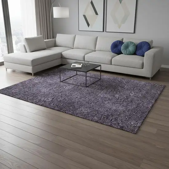 Eggplant And Ivory Floral Washable Area Rug With UV Protection Photo 2