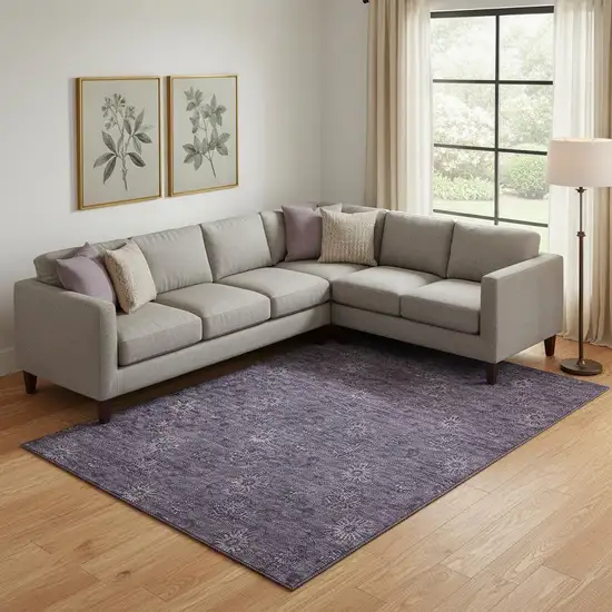 Eggplant And Ivory Floral Washable Area Rug With UV Protection Photo 1