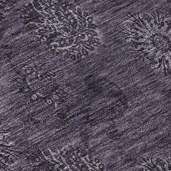 Eggplant And Ivory Floral Washable Area Rug With UV Protection Photo 9