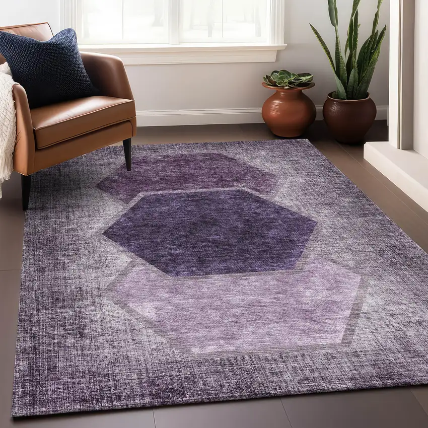 Eggplant And Ivory Geometric Washable Area Rug With UV Protection Photo 5